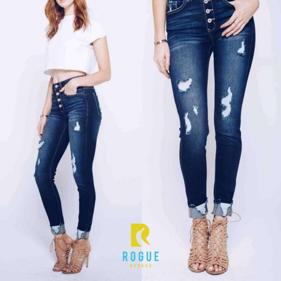 Denim - 🆕Distressed High Waist Dark Ankle Skinny Jeans🆕
